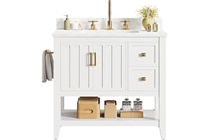 IRONCK 30" Bathroom Vanity with Sink, Bathroom Cabinet with 2 Drawers & Open Shelf for Guest Baths Master Suites or Rental Units, Industrial White