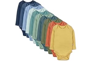 HonestBaby 10-Pack Long Sleeve Bodysuits One-piece 100% Organic Cotton for Infant Baby Boys, Girls, Unisex