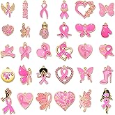 XOCARTIGE Breast Cancer Awareness Charms for Jewelry Making Pink Ribbon Enamel Charms Bulk Breast Cancer Awareness Accessories Jewelry Gifts