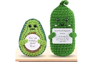 PinCute 2PCS Emotional Support Pickle Avocado Gifts for Friend - Cute Funny Positive Potato Crochet Doll Home Desk Decor - Gift for Women Men Mom Dad Birthday Christmas Anniversary