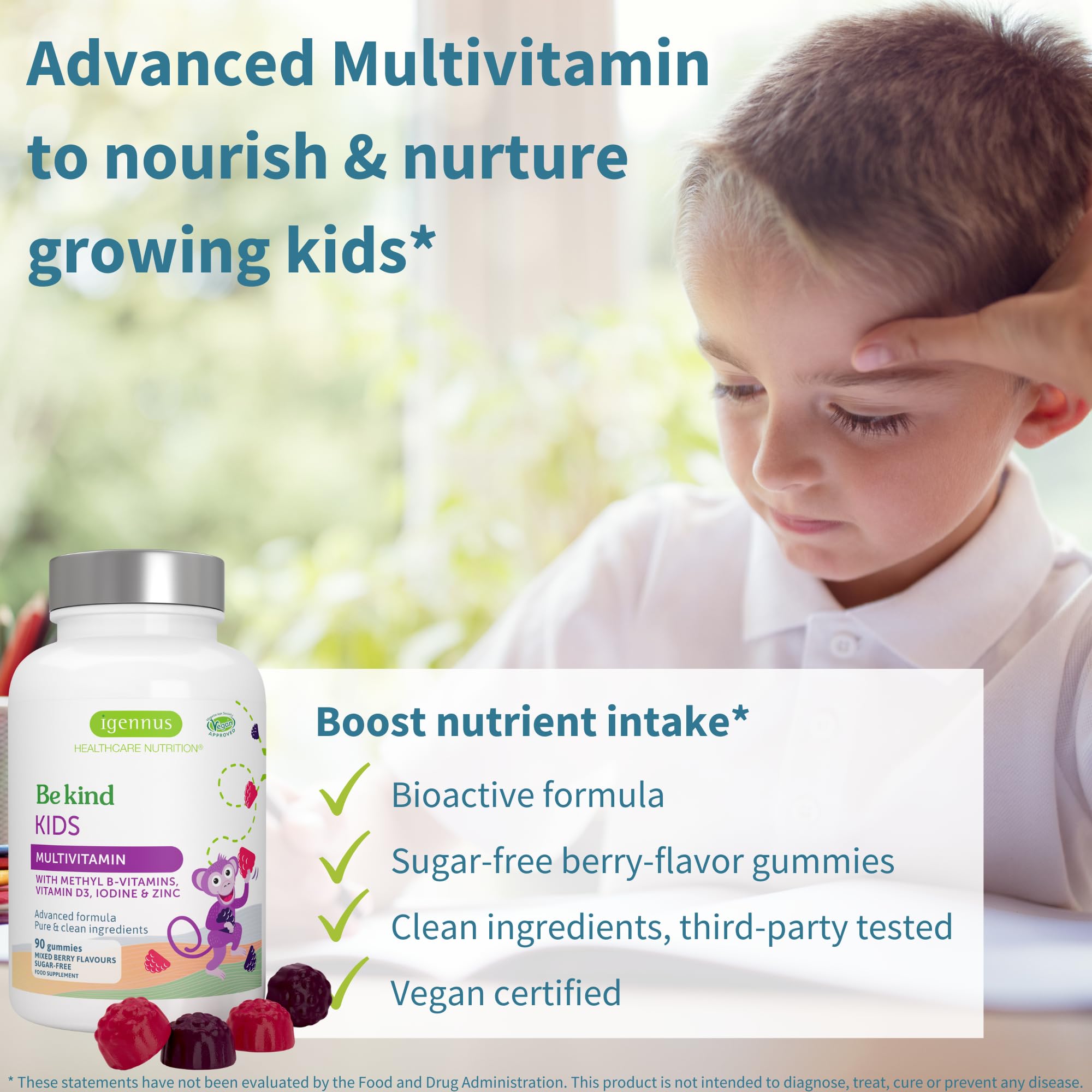 Igennus Methylated Kids Multivitamin Gummy, MTHFR, No Artificial Sweeteners or Flavors, Sugar Free, Age 4+, 90 Natural Berry Flavor Gummies from Fruit Powder, Non-GMO, Halal, Clean Label