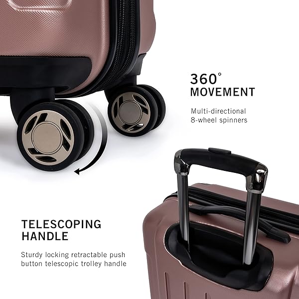 KENNETH COLE REACTION RENEGADE LUGGAGE EXPANDABLE 8-WHEEL SPINNER LIGHTWEIGHT HARDSIDE SUITCASE, ROSE GOLD, 3-PIECE SET (20″/24″/28″)