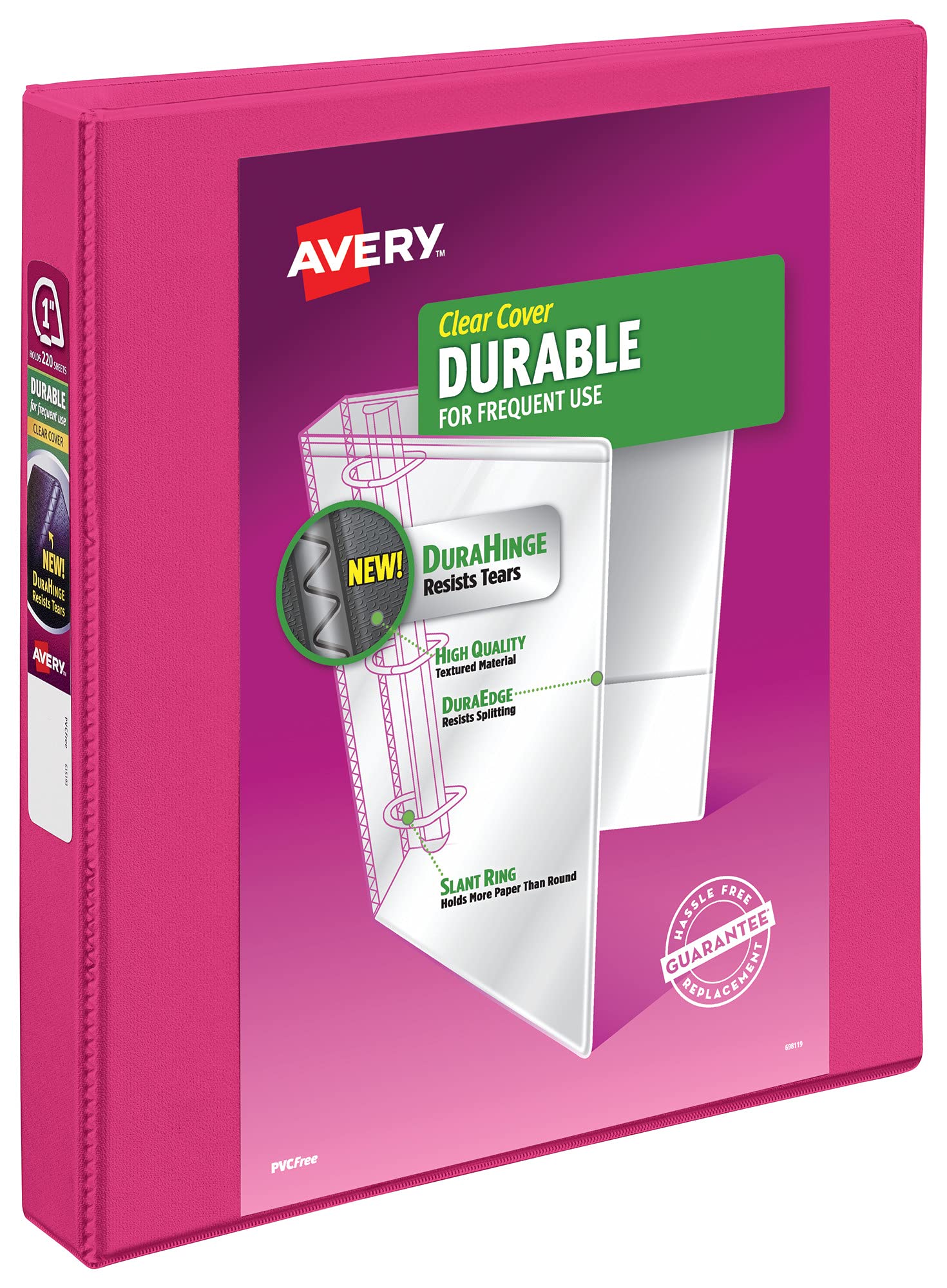 Avery Durable View 3 Ring Binder, 1 Inch Slant Rings, 1 Pink Binder (17830)
