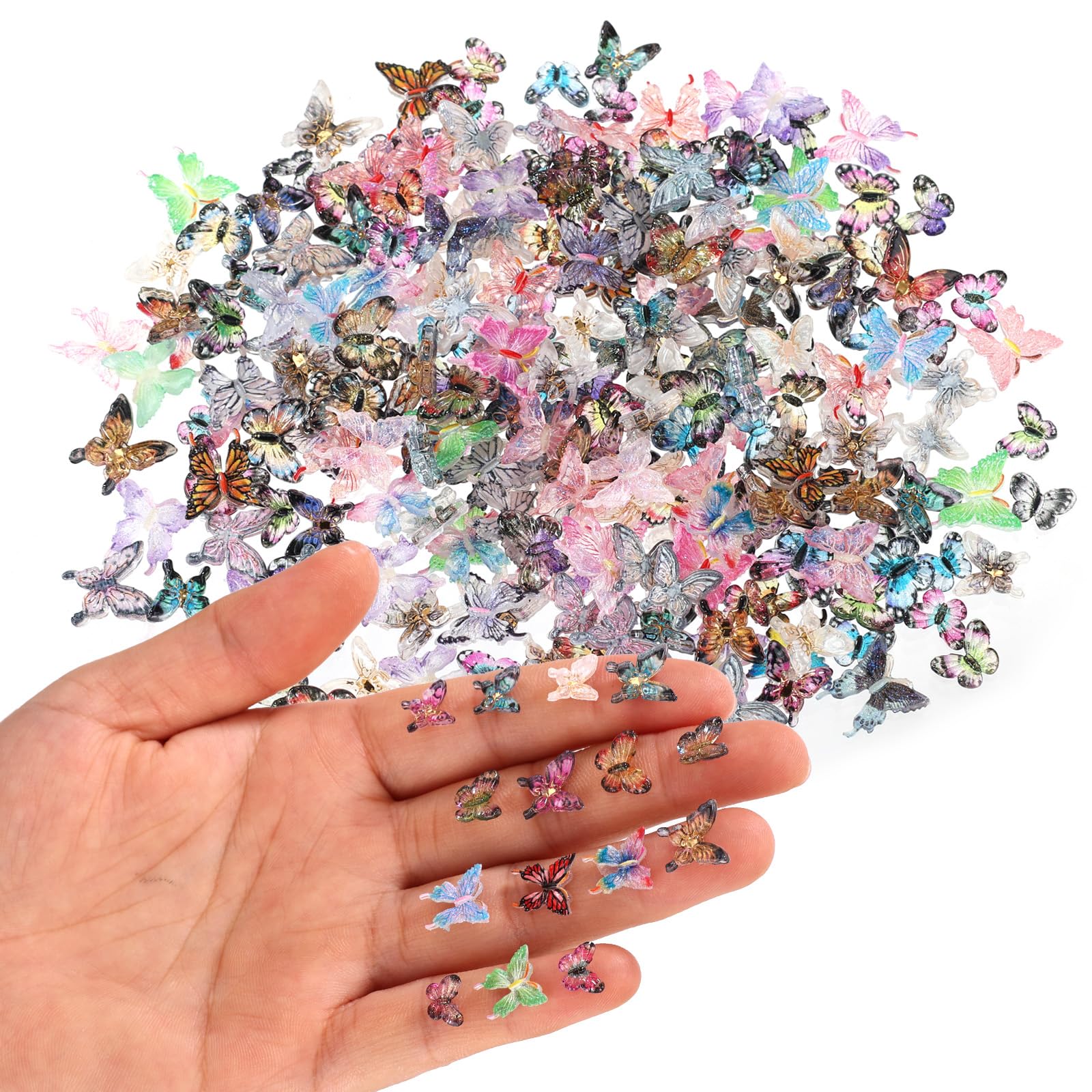210pcs Mini Resin Butterflies, Beautiful Micro Resin Butterfly Figurines for DIY Fairy Garden Miniature Landscape Doll Houses Decor