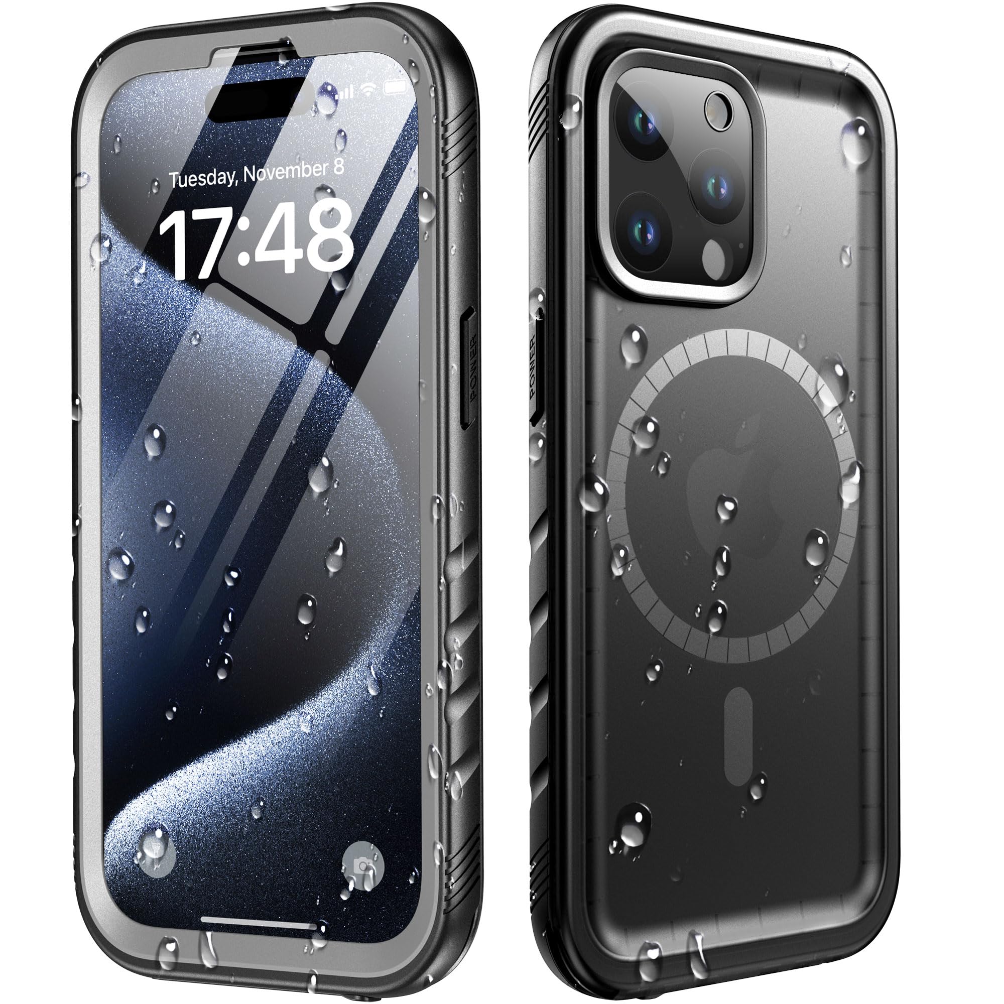 Cozycase for iPhone 15 Pro Waterproof Shockproof Dustproof Case [Compatible with MagSafe] - Heavy Duty/360 Full Body/Military Grade/Rugged Built in Screen/Camera Protector with Lanyard Black