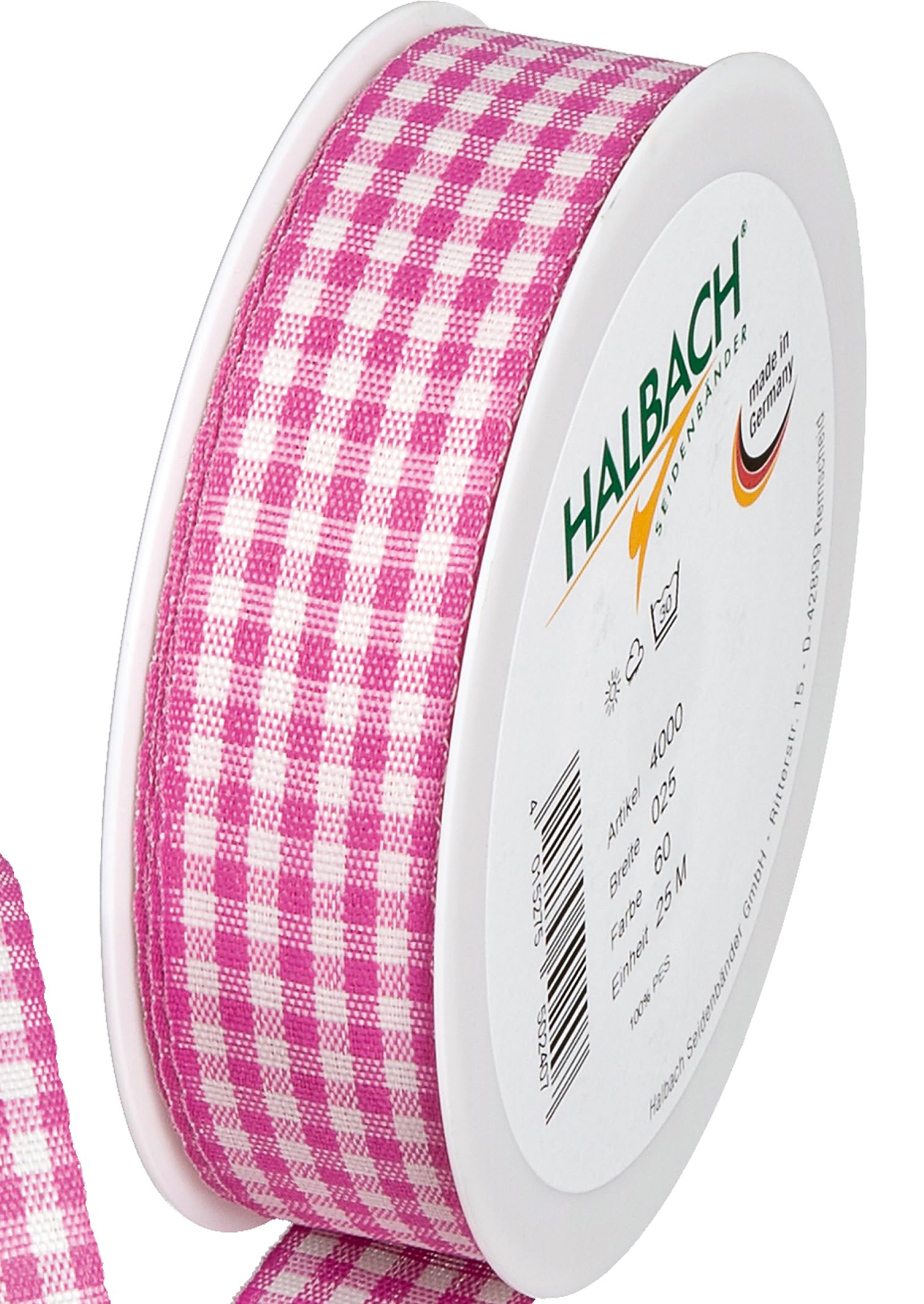 Halbach Seidenbänder Vichy Checked Ribbon, polyester, Pink, 25 mm — image 1