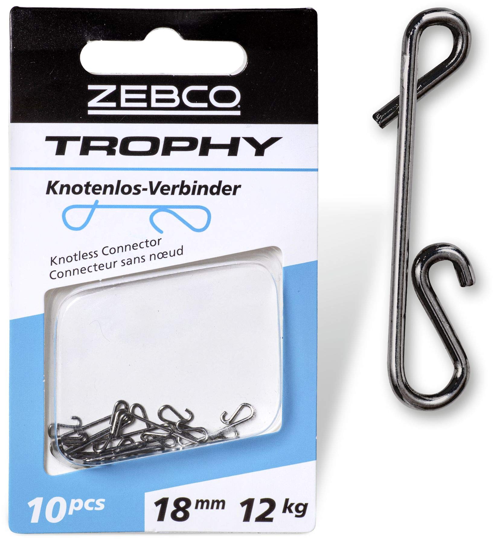 Zebco Quality Trophy Knotless Connector Fishing Accessories Swivel Fishing Small Parts Fishing Accessories Various Length 18 mm 12 kg/Pack of 10