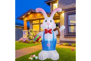 JHHJIFY 6FT Tall Easter Inflatable Decoration Standing Bunny, Build-in LED Lights Holiday Blow Up Yard Decoration, Happy Easter Blow up Rabbit for Easter, Spring Outdoor,Garden, Yard Lawn Decor