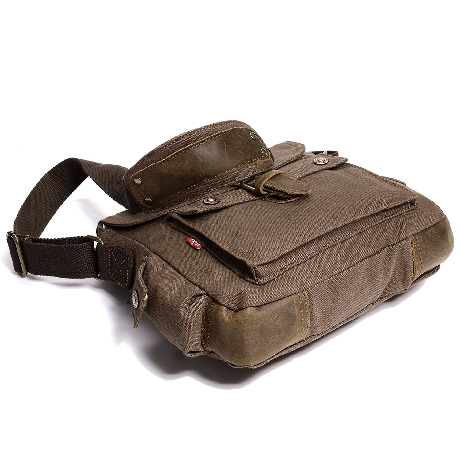 Mupack Small Casual Handbag Travel Canvas Bag Shoulder Bag Messenger Cross Body Sling Bag Crazy Horse Leather Handbag Coffee