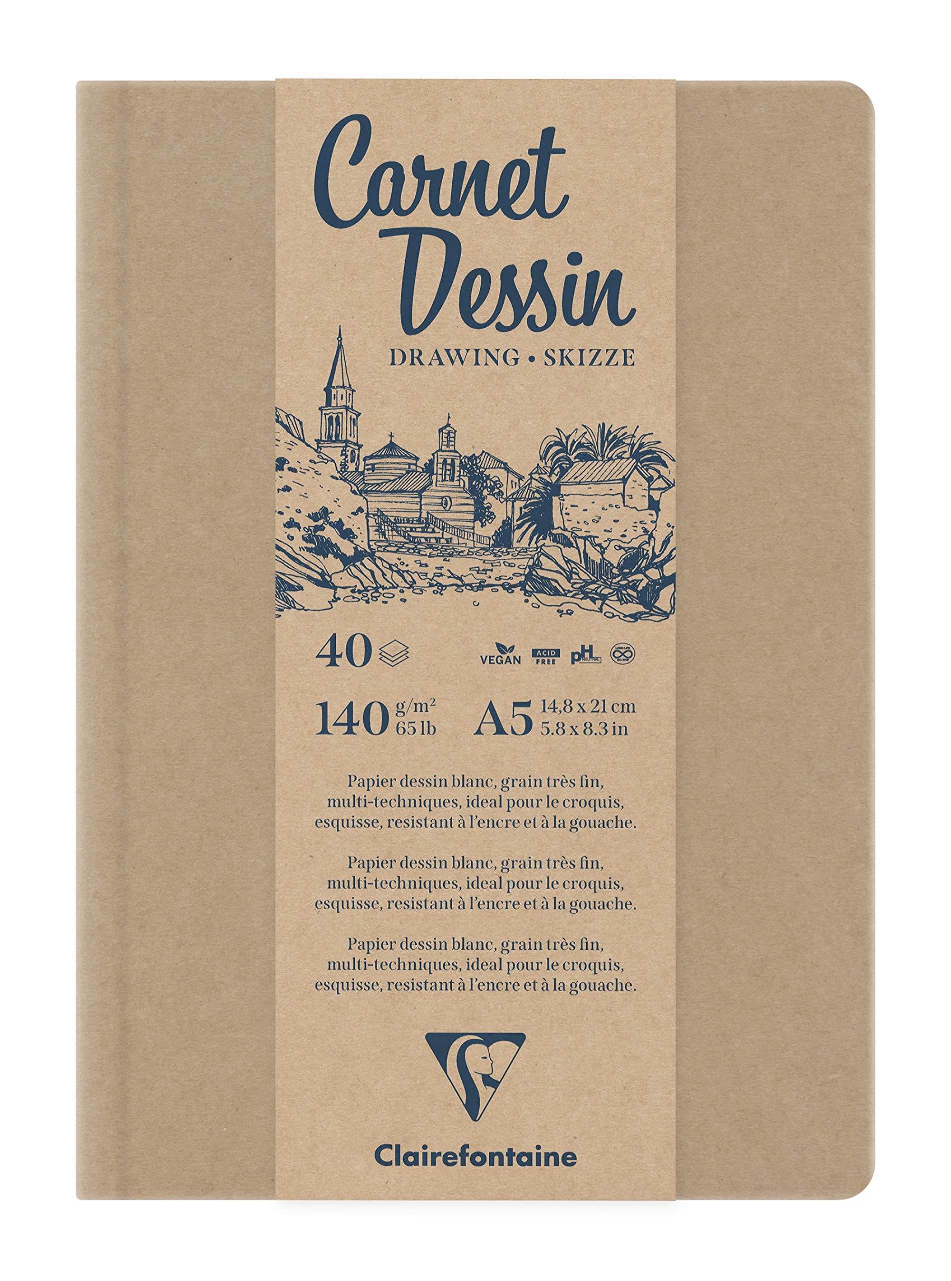 Clairefontaine 975963C - Carnet Rembordé Intégral A5 papier blanc 140g 40 feuilles paysagé