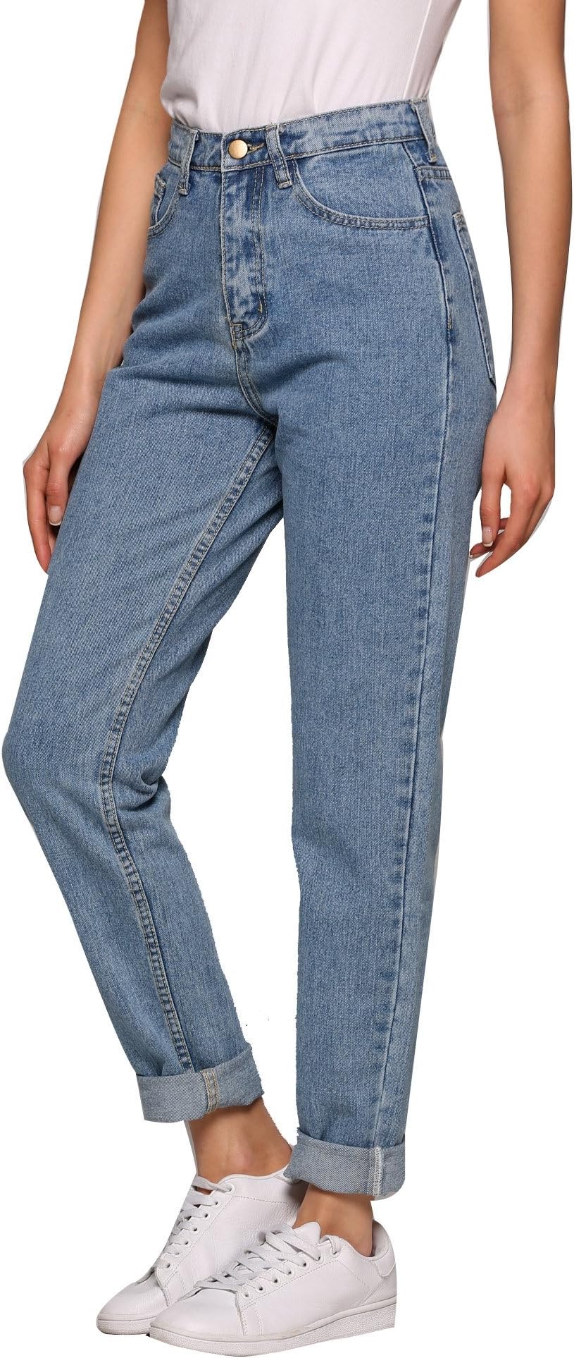 AKEWEI High Waist Straight-Leg Jean Classic Plus Size Blue Denim Pants