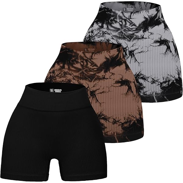 YWBIN Short D'entraînement 3 Pièces Tie Dye Côtelé Pour Femme