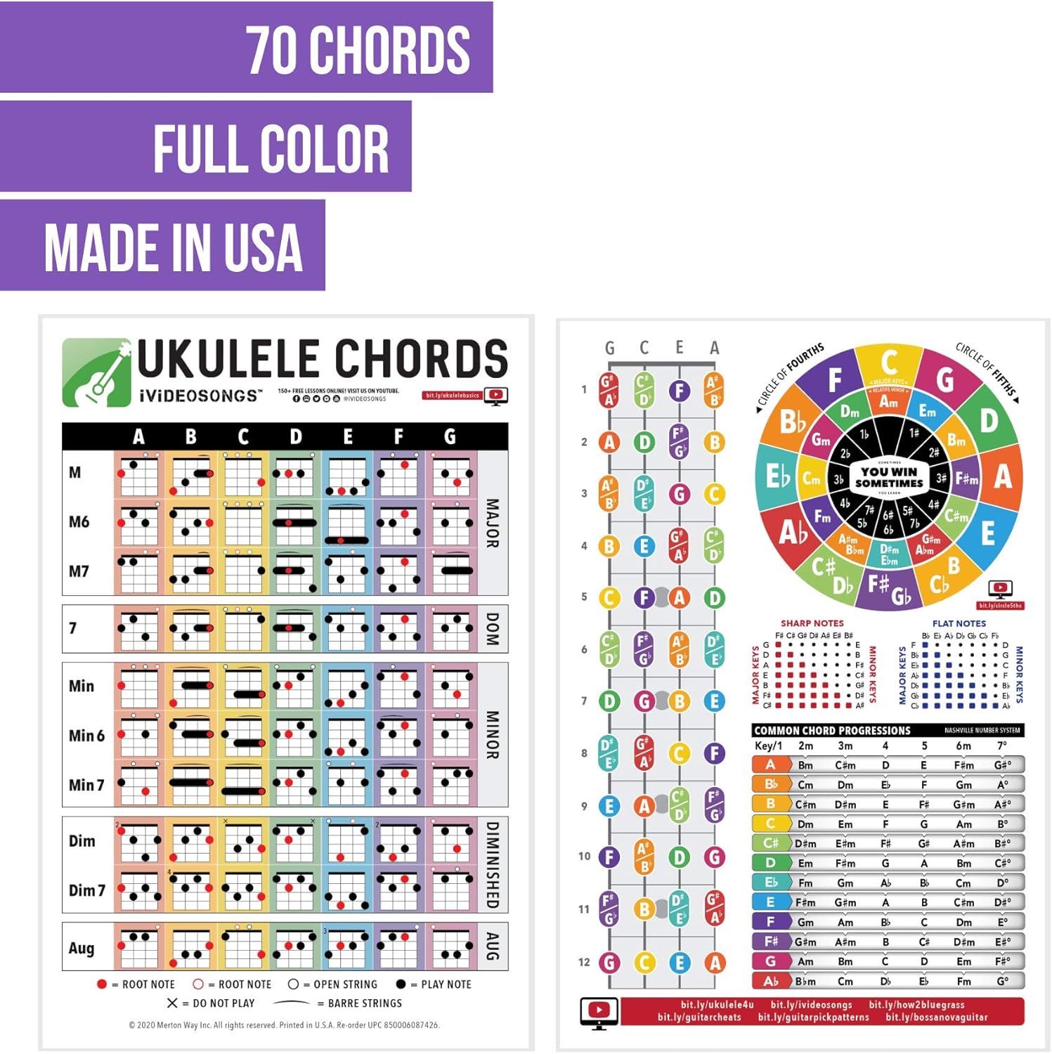 Full Color Illustrations Of 132 Chords Common Chord Progressions Music Wall Art For Teachers And Students Includes 150 Music Tutorials Free 12 X 18 Ivideosongs Ukulele Chords Poster