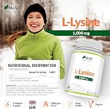 Nu U Nutrition L-Lysine 1000mg 180 Tablets Vegan UK Made 6 Months view 2
