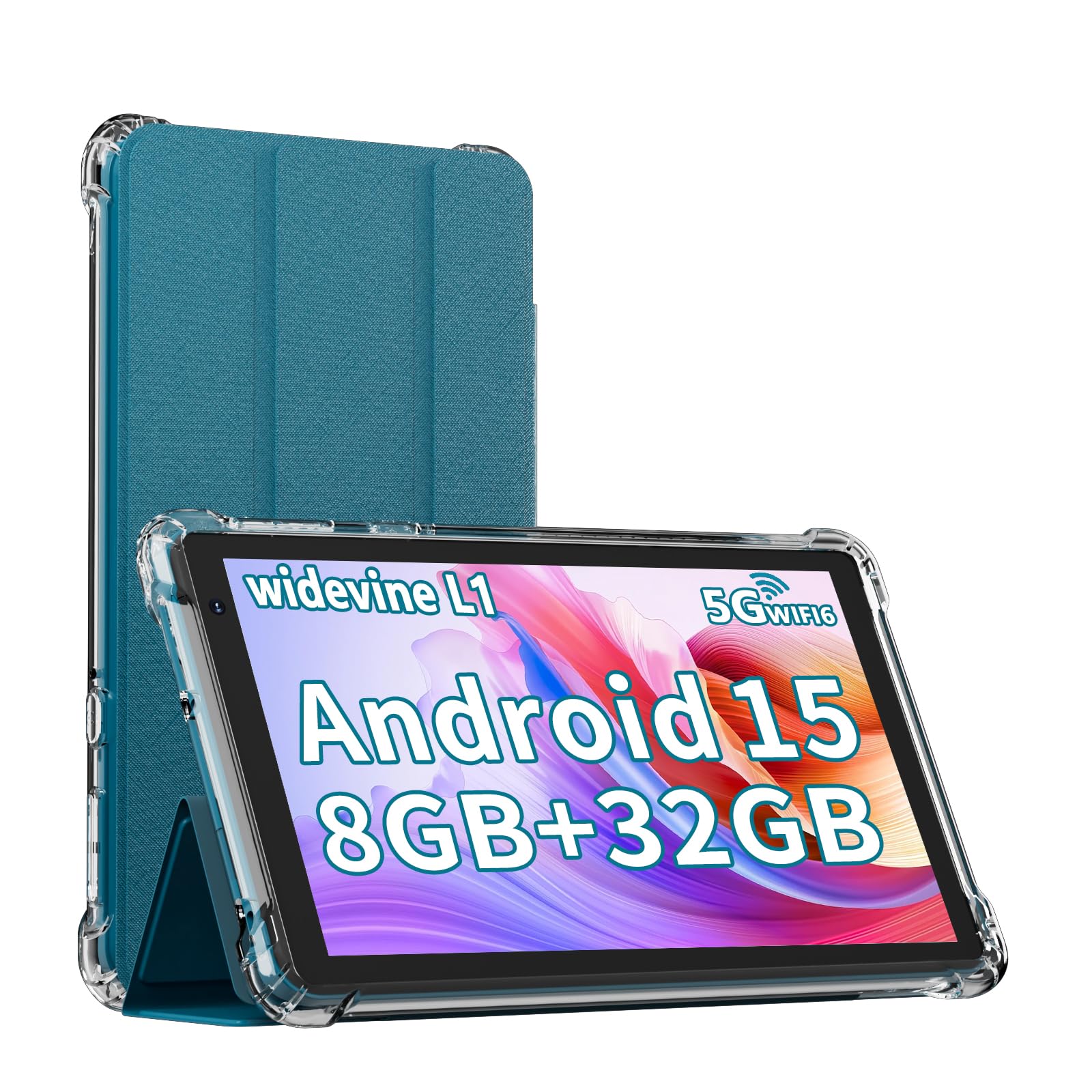 Android 15 Tablet with Case, 7 Inch 8GB RAM+32GB ROM/ 1TB Expandable Computer, 5MP Camera Tablets, 1.6Ghz Quad-core Processor, 3000mAH Battery Tablet PC, 5G WiFi, Games 7'' Android Laptop Blue