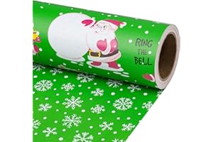 RUSPEPA Reversible Christmas Wrapping Paper Roll, Mini Roll, Green Santa Claus and Snowflake Design, Adorable Gift Wrap for Kids, Boys, Girls, Holiday Xmas Presents, 17 Inches x 16.4 Feet