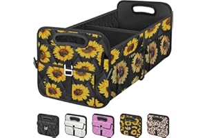 Olosar Collapsible Trunk Organizer - Portable SUV Car Accessories for Women/Men, Any Car, Mini-Van, Sunflower