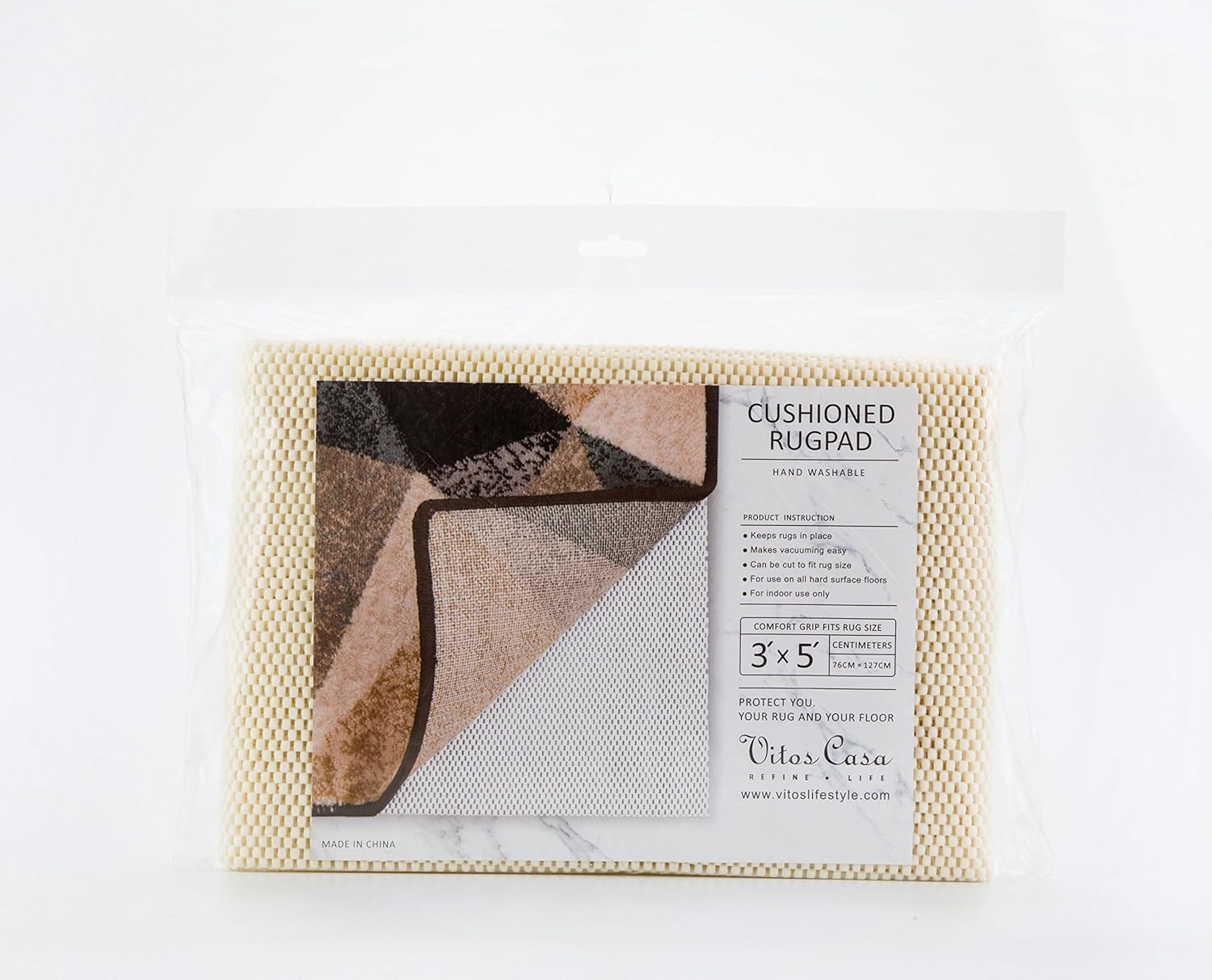 Vitos Casa Extra Thick Non-Slip Area Rug Pad | Can Be Trimmed, for Hard Floor Surface, Keeps Your Rugs in Place, Keeps You Safe, Easy Vacuuming (3' X 5'): Furniture & Decor