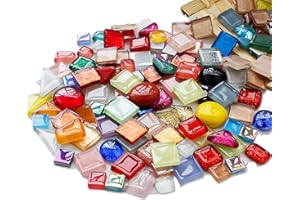 MESCHETT 1.1 Pounds Glass Mosaic Tiles, Irregular Crystal Mosaic Tiles for Crafts Bulk and Tiny Stepping Stone kit, Transparent Stained Glass Sheets for Handmade DIY Art Crafts and Home Decoration,Mix