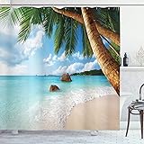 Ambesonne Beach Shower Curtain, Green Palm Trees