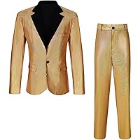 ZEROYAA Men's 70s Disco Suits Metallic Shiny Sequin Outfits