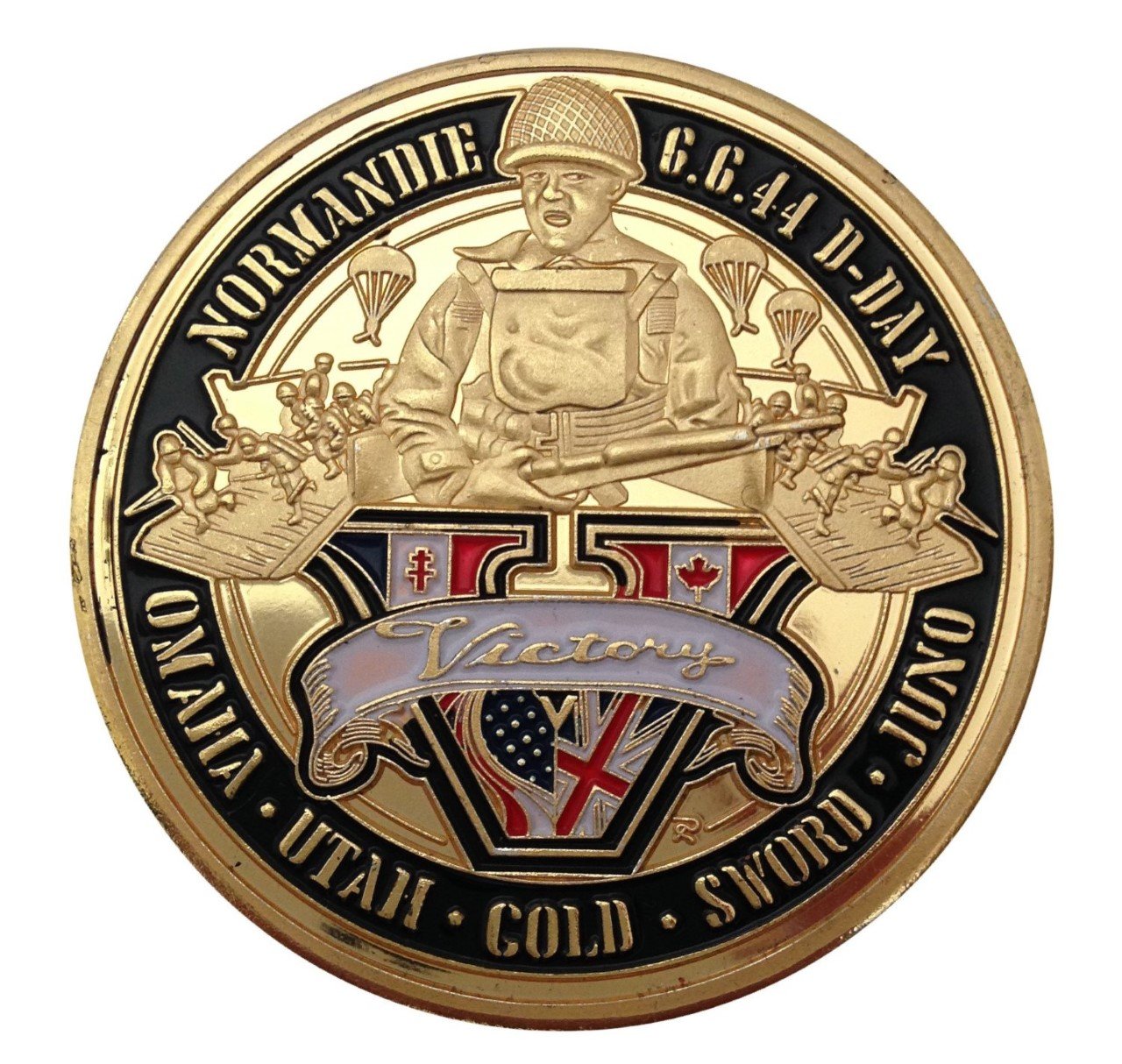 RARE 24k GOLD PLATED WW2 D DAY MEMORIAL COMMEMORATIVE COIN 1944 WORLD WAR 2 Omaha Utah Juno Normandie Normandy with DOUBLE HEART Love Token