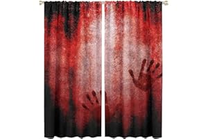 QIONGHAILUANNANSHANGMAOYOUXIANGONGSI Horror Scary Bloody Handprints Blackout Windows Curtains, Bloody Hand Print on Wall Rod Pocket Curtains, for Living Room Bedroom 55x63in 2 Panels