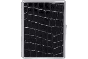 STEPHANIE IMPORTS Black Crocodile Print Leather Compact (9 100s) Metallic Cigarette Case & Stash Box