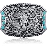 HUABOLA CALYN Western Cowboy Cowgirl Belt Buckle, Long Horn Bull Western Belt Buckle for Men Women