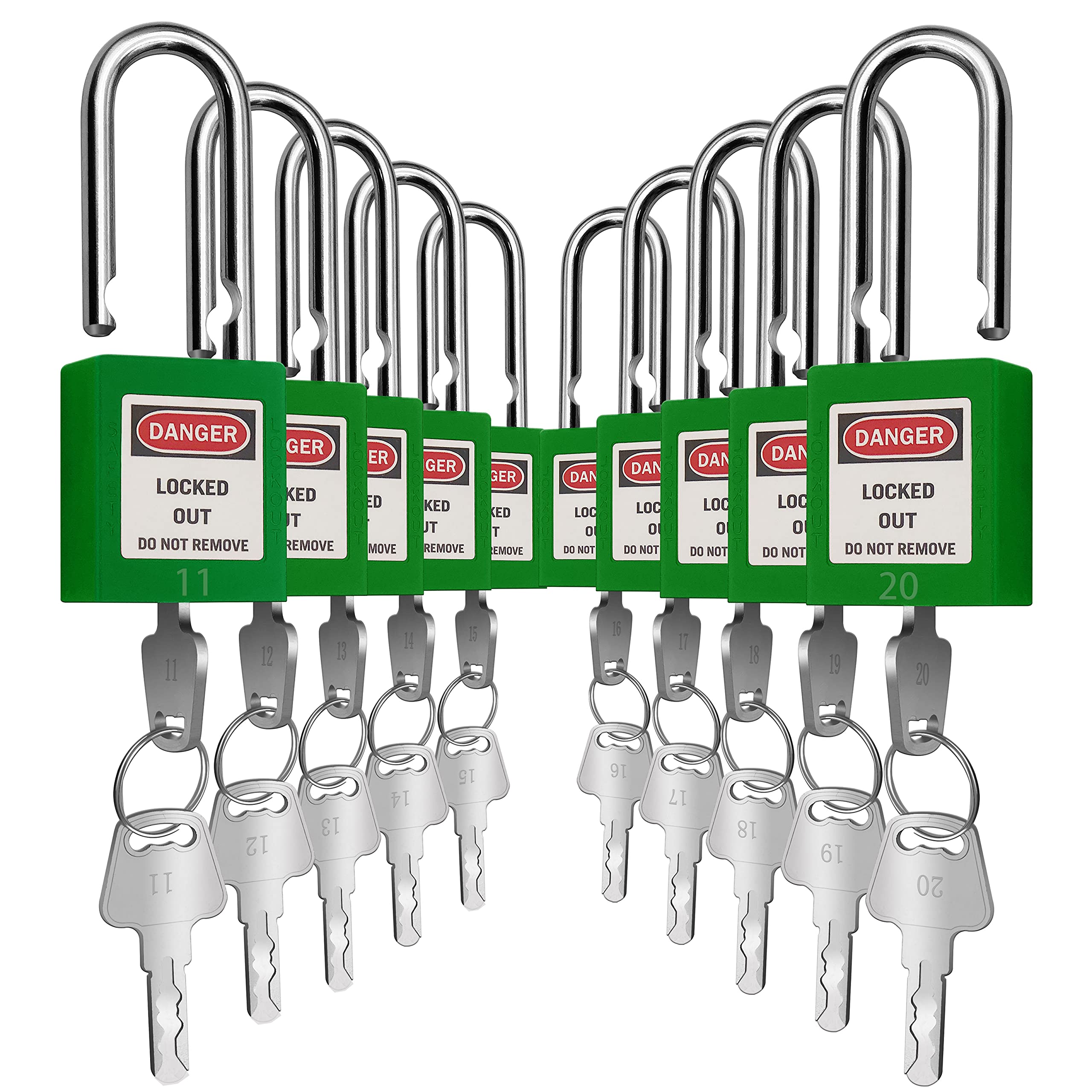 Lockout Tagout Locks, Safety Padlock, Keyed Differently Loto Safety Padlocks for Lock Out Tag Out Kits Station (Green NO.11-20)