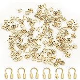 400 Pcs Wire Guardian for Jewelry Making, 18k Gold Plated Brass U Shape Wire Guard Loops，U-Shape Cable Protector for Jewelry Making Earring Bracelet Necklaces (Gold