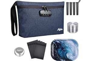 MAICHENG Smell Proof Bag with Combination Lock, Large Smell Proof Stash Container with Accessories, Carbon Lined Odor Proof Pouch Travel Storage Case Great Christmas Gift Blue