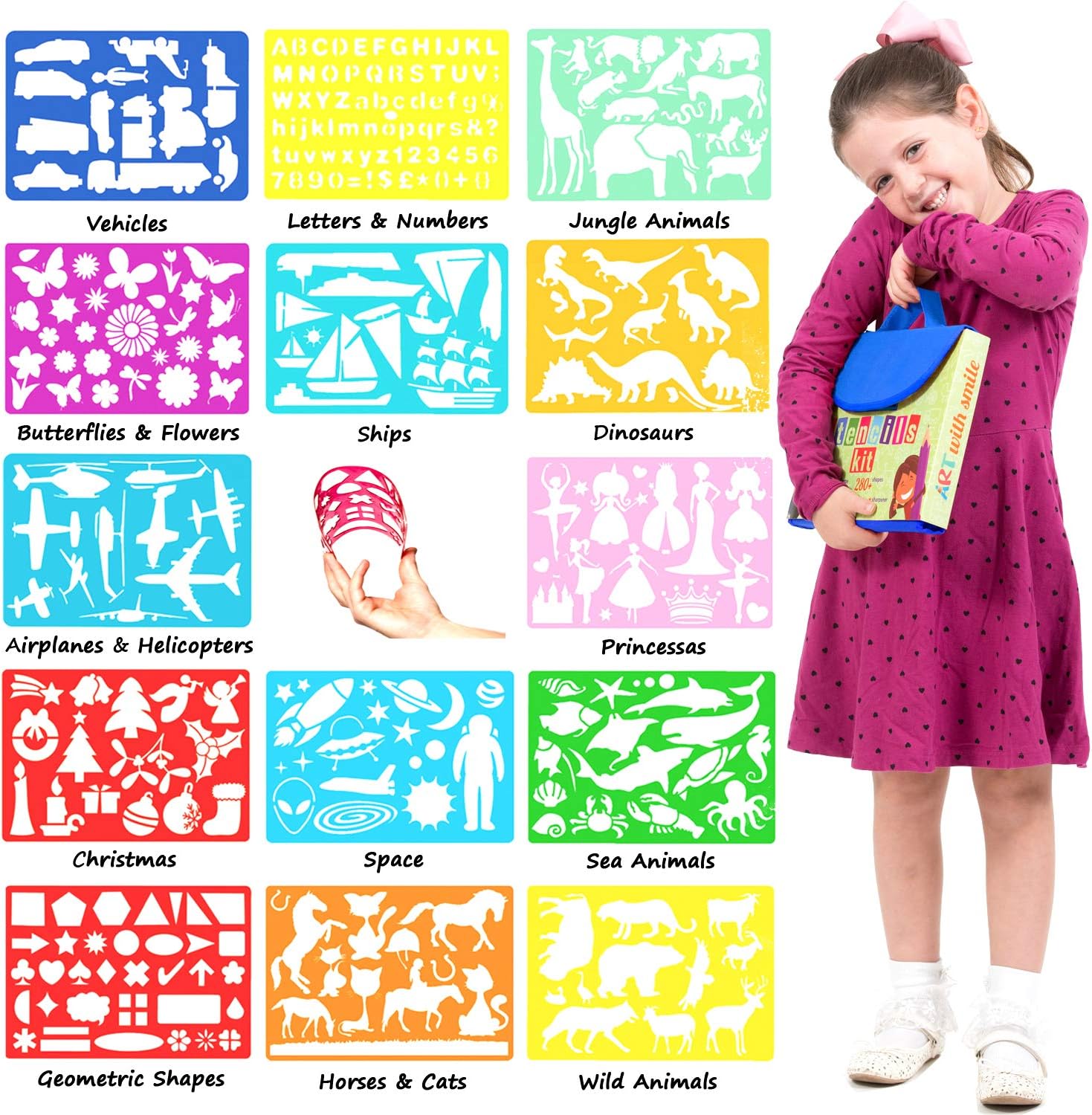 Drawing Stencils Set for Kids (55 Piece), Arts and Crafts Set for Girls & Boys - Image 3