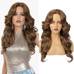 REECHO 70s Wig for Women, Long Wavy Feathered Disco Wig Vintage Natural Synthetic Full Wigs for Halloween Costume Parties Con