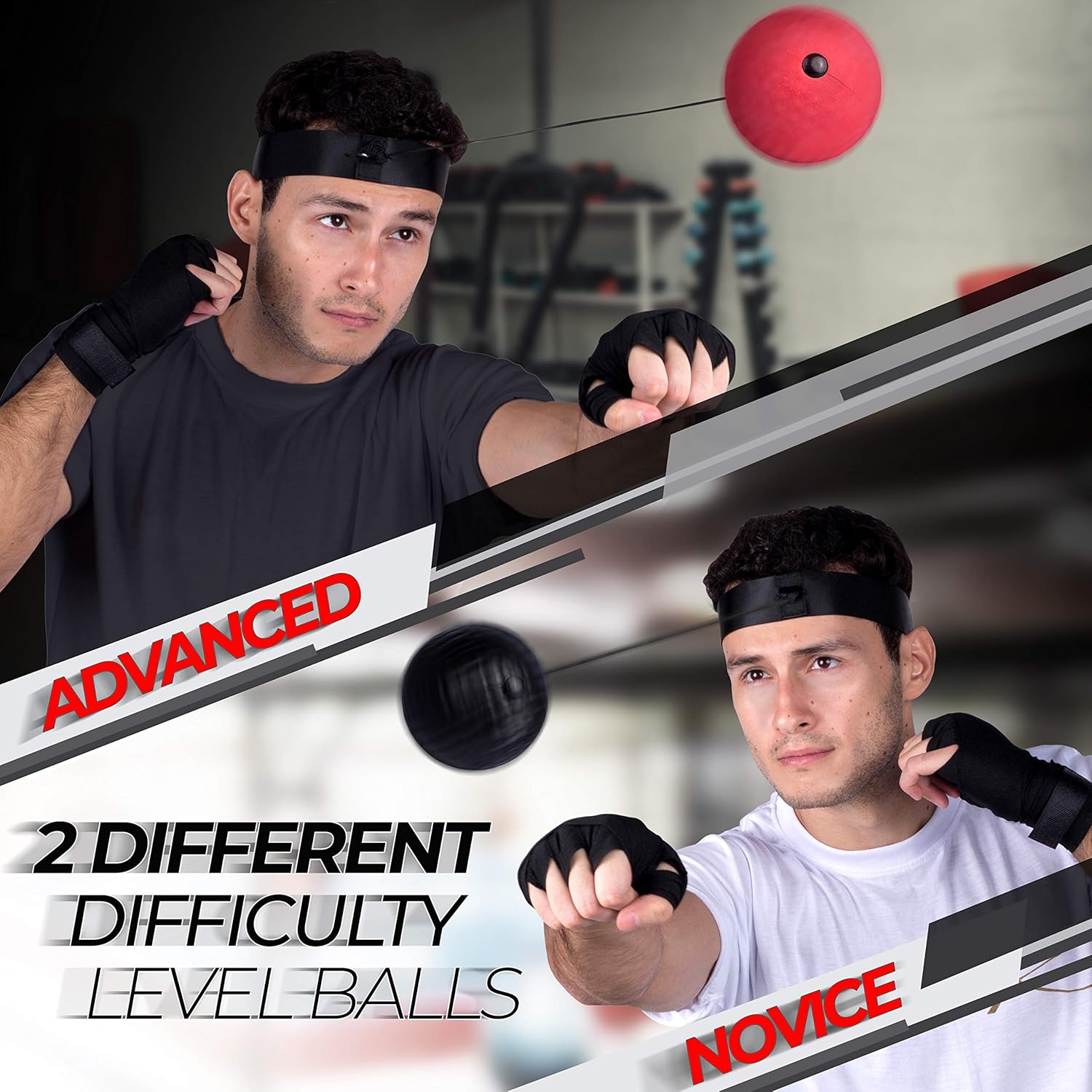 Boxing Reflex Ball for Adults and Kids - React Reflex Balls on String with Headband, Carry Bag and Hand Wraps - Improve Hand Eye Coordination, Punching Speed, Fight Reaction (2 Difficulty Level Balls) : Sports & Outdoors