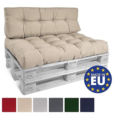 Beautissu Palettenkissen ECO Style Rückenkissen 120x40x10-20 cm Palettenauflage Palettenpolster mit Oeko-TEX in Beige & div F