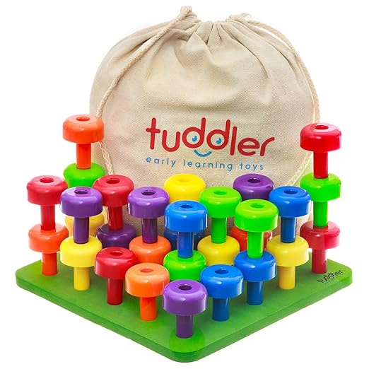 Tuddler Pegs Educational Board enthält eine Reihe von Hellen farbigen Stapeln / Montessori pädagogisches Spielzeug für Kinder
