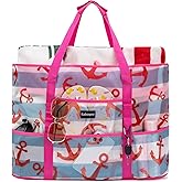 KABAQOO Mesh Beach Bag, Extra Large Beach Bags with 9 Pockets &amp; Zipper Waterproof Lightweight Beach Tote for Beach/Pool Trip