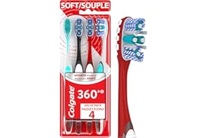 Colgate Advanced 360 Soft Full Size Toothbrush (4 Pack) with Soft Bristles - Colgate Toothbrush for a Whiter Smile, Ergonomic