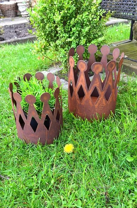 Hkt Home Deco Krone Rost Pflanzschale Edelrost Deko Aus Metall Blumenubertopf Windlicht Kerzenhalter Pflanztopf Gartendeko Ca 25cm Hohe Amazon De Garten