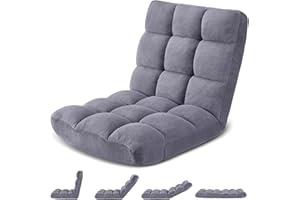 Avocahom Folding Floor Gaming Chair 14-Poistion Cushioned Adjustable Floor Lazy Sofa Chair w/Breathable Cotton & Skin-Friendly Coral Velve for Adults & Kids Perfect for Reading Gaming Meditating, Grey