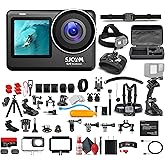 SJCAM SJ10 Pro Dual Screen Action Camera with 6-Axis Stabilization, Dual Displays, and Audio Recording, Bundle Including: 64GB Micro SD Card, 50-in-1 Action Kit, Card Reader, Card Wallet, More