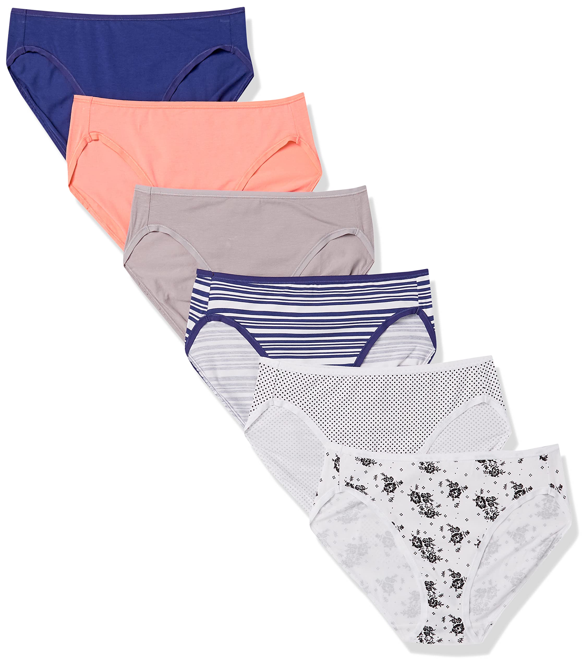Photo 1 of Amazon Essentials Women's Cotton High Leg Brief Underwear (Available in Plus Size), Breathable, Pack of 6, Dots/Floral/Multicolor/Stripe, X-Large