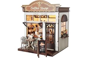 ANTREATU DIY Miniature House Kit, Coffee Shop Book Nook Kit, Mini Building Kit, Dollhouse Kit for Adults and Teens, 3D Wooden Puzzles with LED Light, Craft Kit for Family and Friends(Retro Coffee Shop)