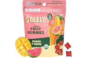 SOLELY - Organic Mango & Guava Whole Fruit Gummies (2.5 oz Large Pouches, Pack of 6) - Real Fresh Fruit - Healthy Snacks for Adults & Kids - Non GMO, Vegan Snacks, Shelf Stable - 6 Bags (15 oz)