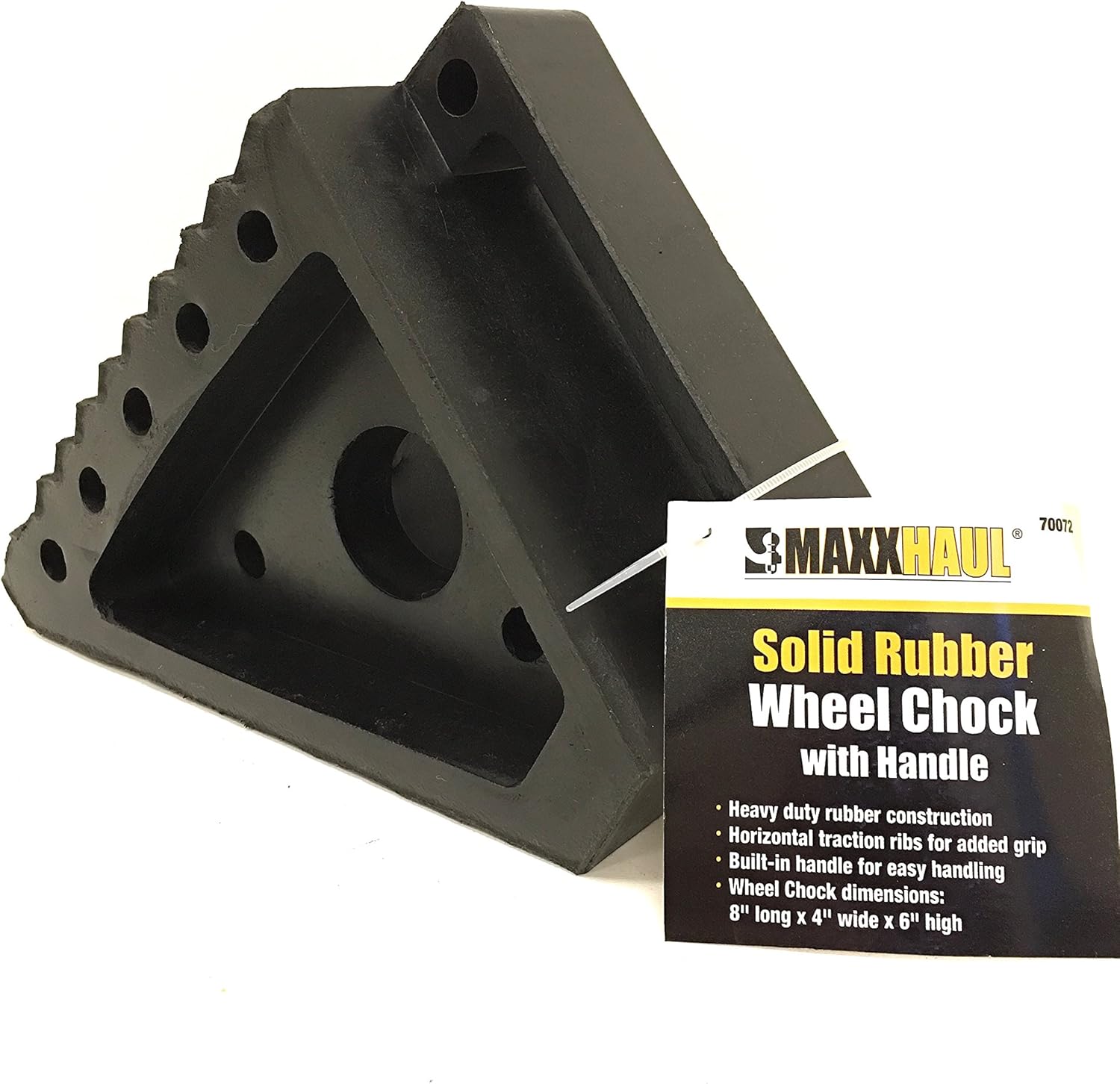 MaxxHaul 80681 10" x 8" x 6" Solid Rubber Heavy Duty Wheel Chock with Eyebolt, 2 Pack: Automotive