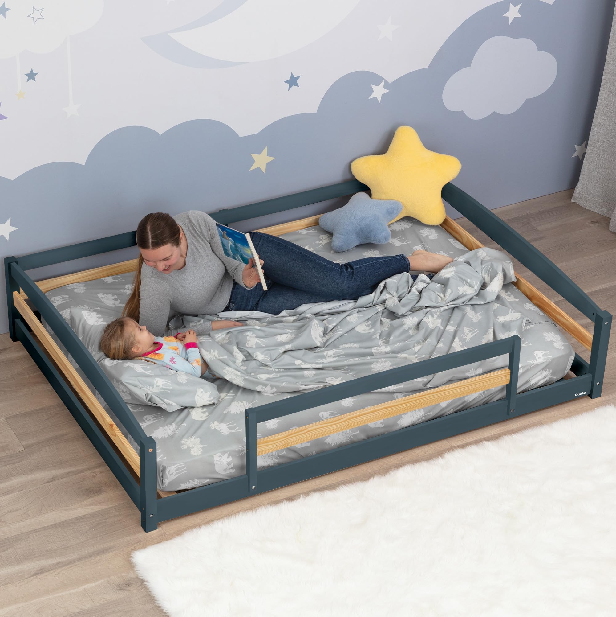 View 1 of ***PARTS ONLY***Ocodile Full Size Montessori Floor Bed for Kids - Strong Slatted Bed Frame with Full Rails - Ideal for Little Girls and Boys - Gray