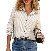 CHYRII Women's Striped Button Down Long Sleeve Blouse