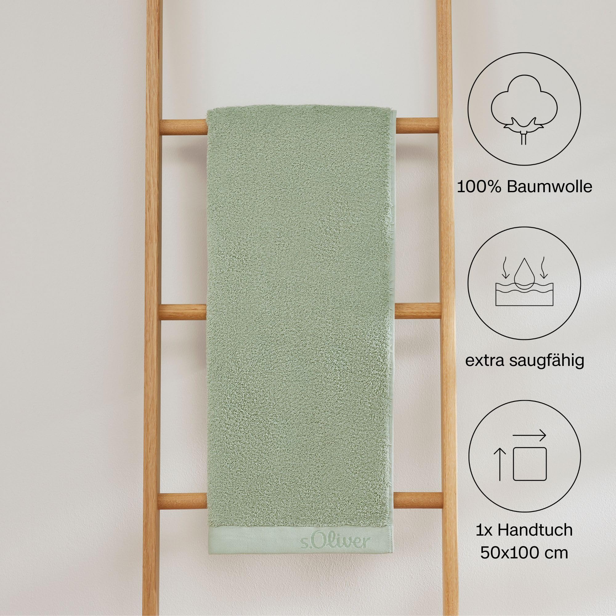 s.Oliver Handtuch 50x100 cm - 100% Baumwolle, 600 g/m², weich & saugstark, Handtücher hellgrün 2
