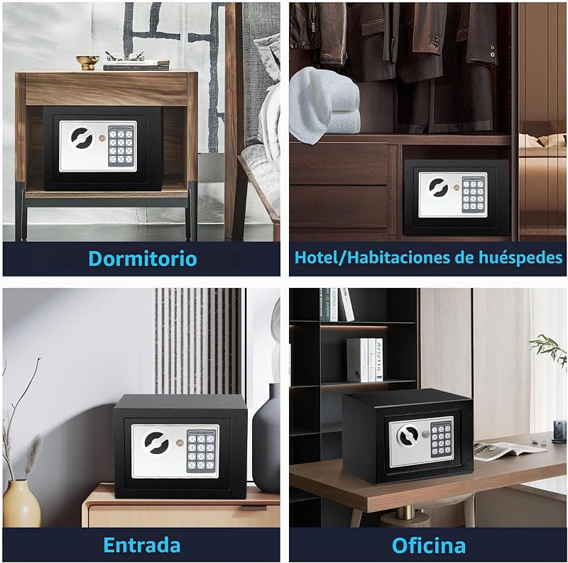 Caja fuerte 6.6L con código electrónico, alta seguridad, compacta, empotrable antirrobo, para hogar/oficina/hotel/coche. Protege joyas, efectivo, armas y otros bienes. Incluye llave.
